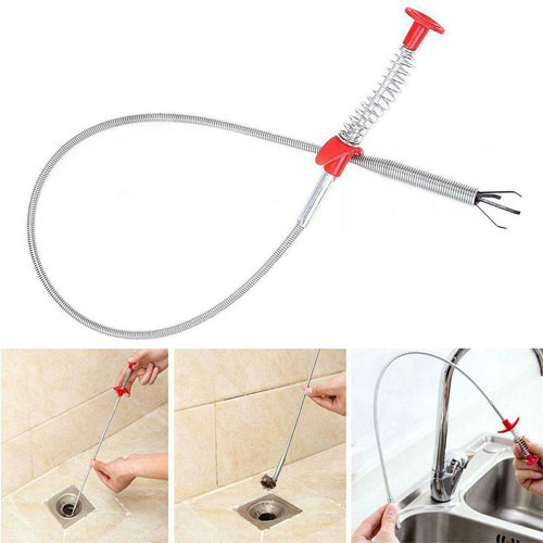 Anti Clog Drain Wire Metal 60cm Flexible Wire brush Hand Kitchen Sink Cleaning Hook